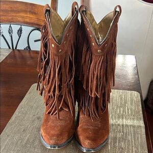 Shyanne Brown Suede Fringe Western Ankle Boots